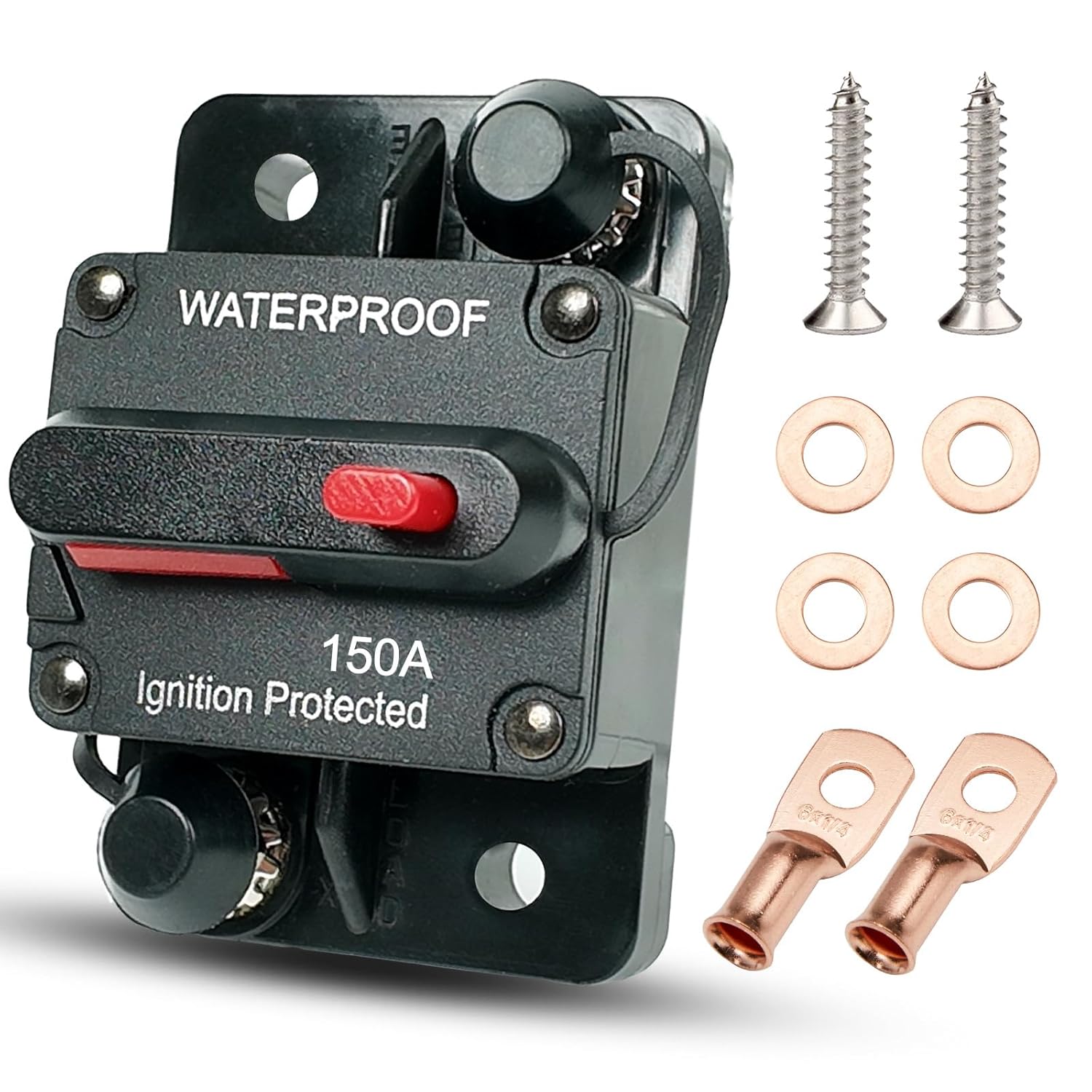 150 Amp Circuit Breaker for Boat Trolling Motor Marine ATV Trailer Vehicles Stereo Audio Electronic Battery Solar System Inline Fuse with Manual Reset Switch Waterproof DC 12V-48V (150A)
