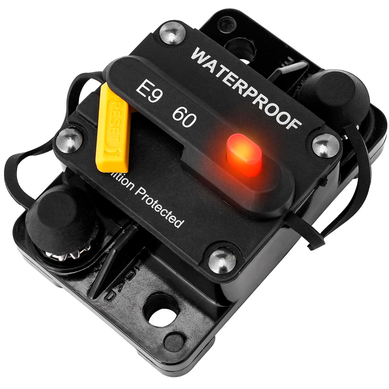 Circuit Breaker with Manual Reset Switch and Pilot Lamp for Boat Trolling Motor, ATV Trailer Vehicles Strereo Audio,Electronic Battery Solar System,12V-48V DC (Surface Mount-60A)