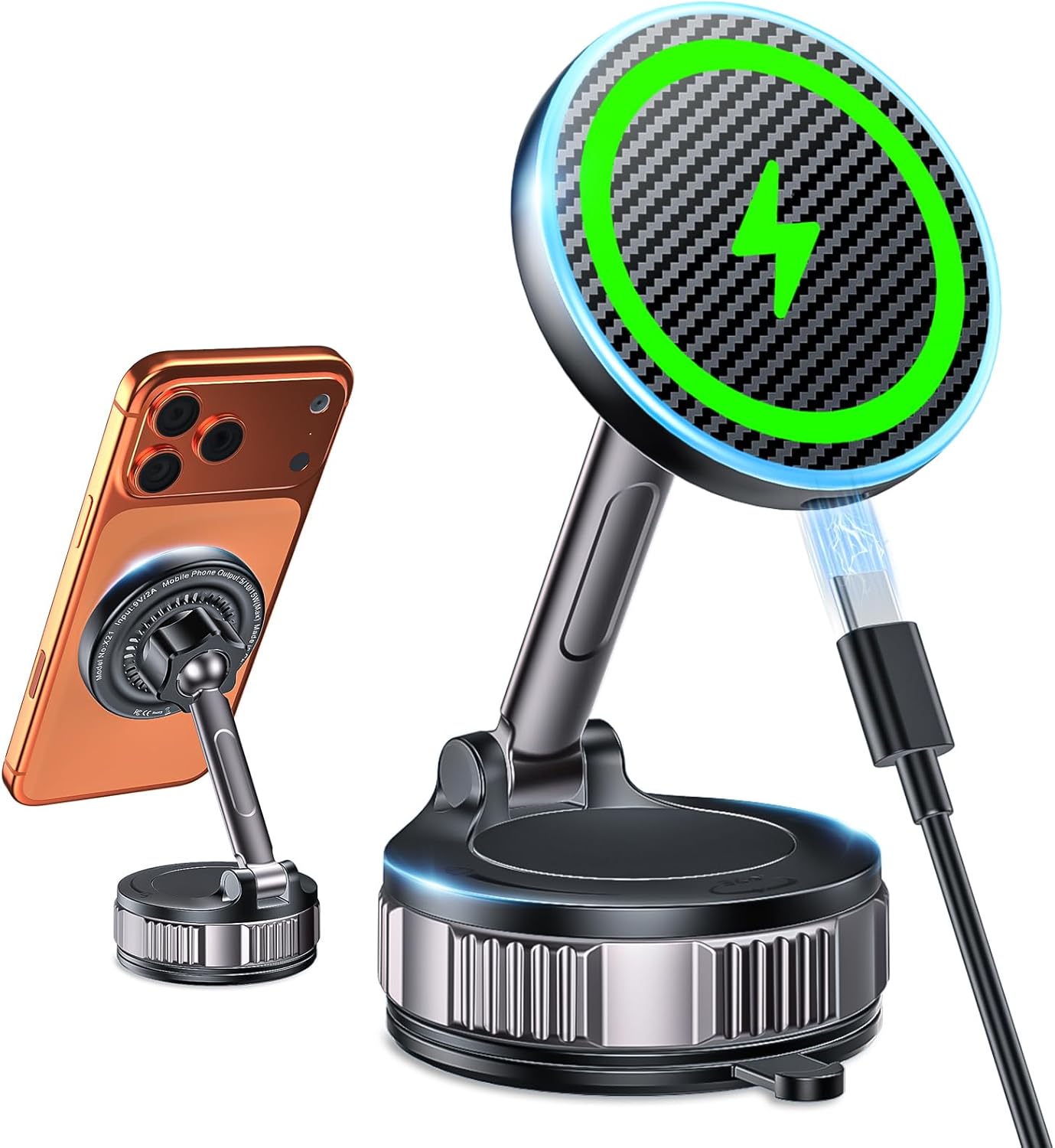 iPhone Car Mount Charger [15W Fast Wireless Charging, 120+ LB Strongest Suction & 2800gf Strongest Magnetic] 360° Adjustable Car Phone Holders for Your car, for iPhone 17 16 15 14 13 12 Series