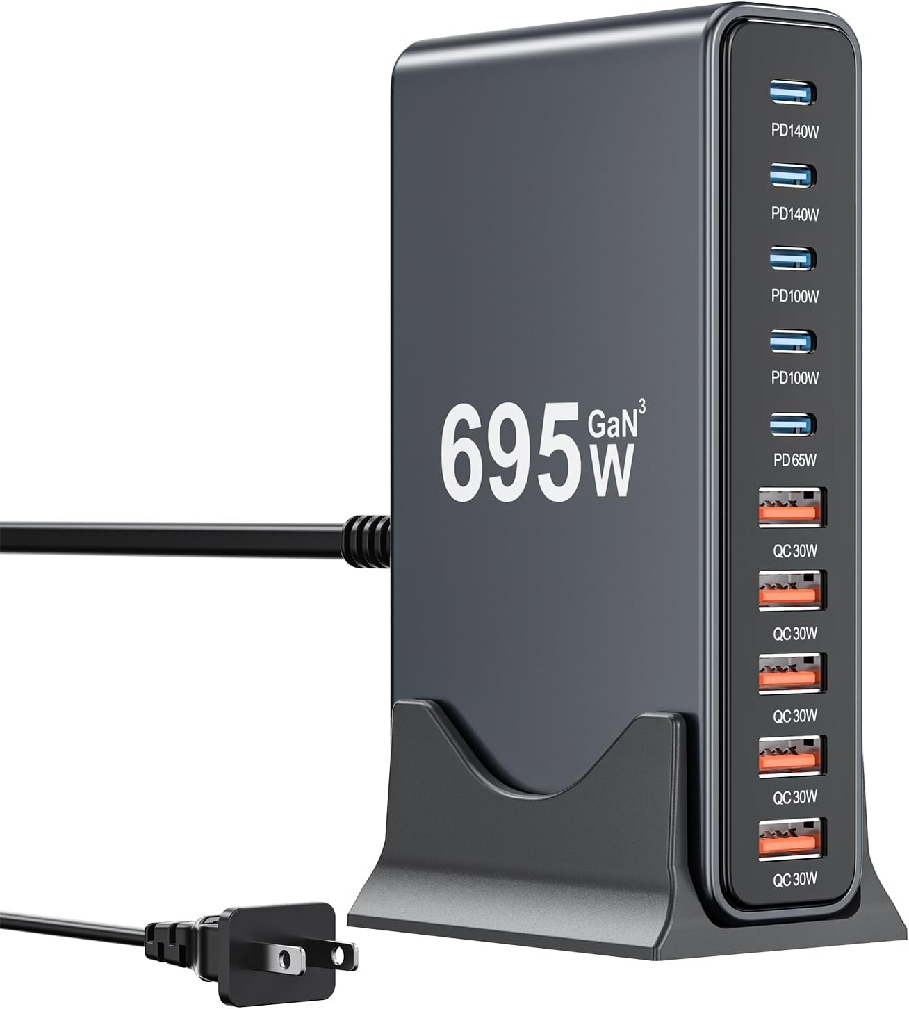 695W USB C Charger Block,10-Port USB C Charging Station GaN IV Travel Essentials Multiple Port Charging Station,140W Laptop Fast Charger Adapter for MacBook Pro/Air,DELL,iPad,iPhone,Samsung Galaxy