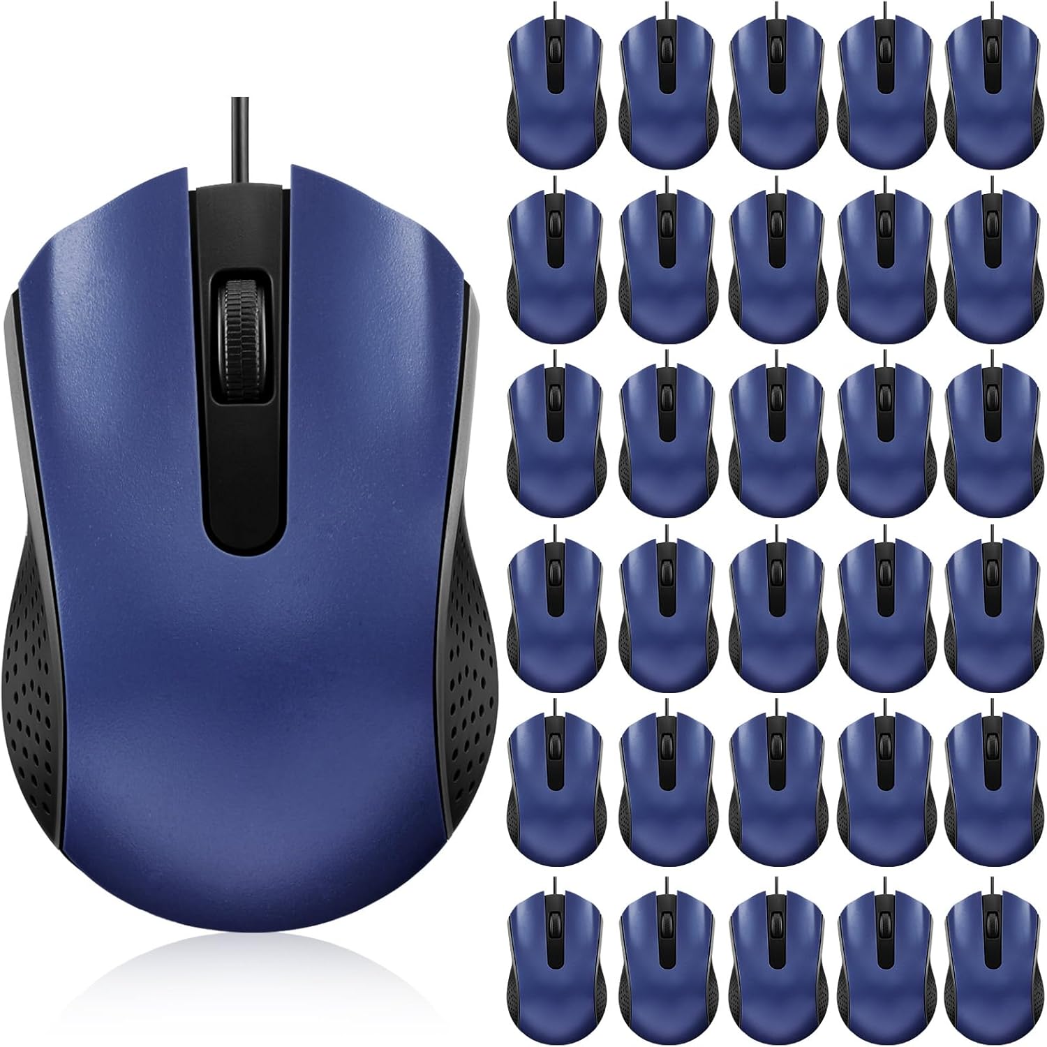 Bonuci 30 Pack USB Wired Mouse 3 Button Corded Computer Mice Bulk USB Mouse for PC Desktop, Laptop, Office, School, Classroom Use(Blue)