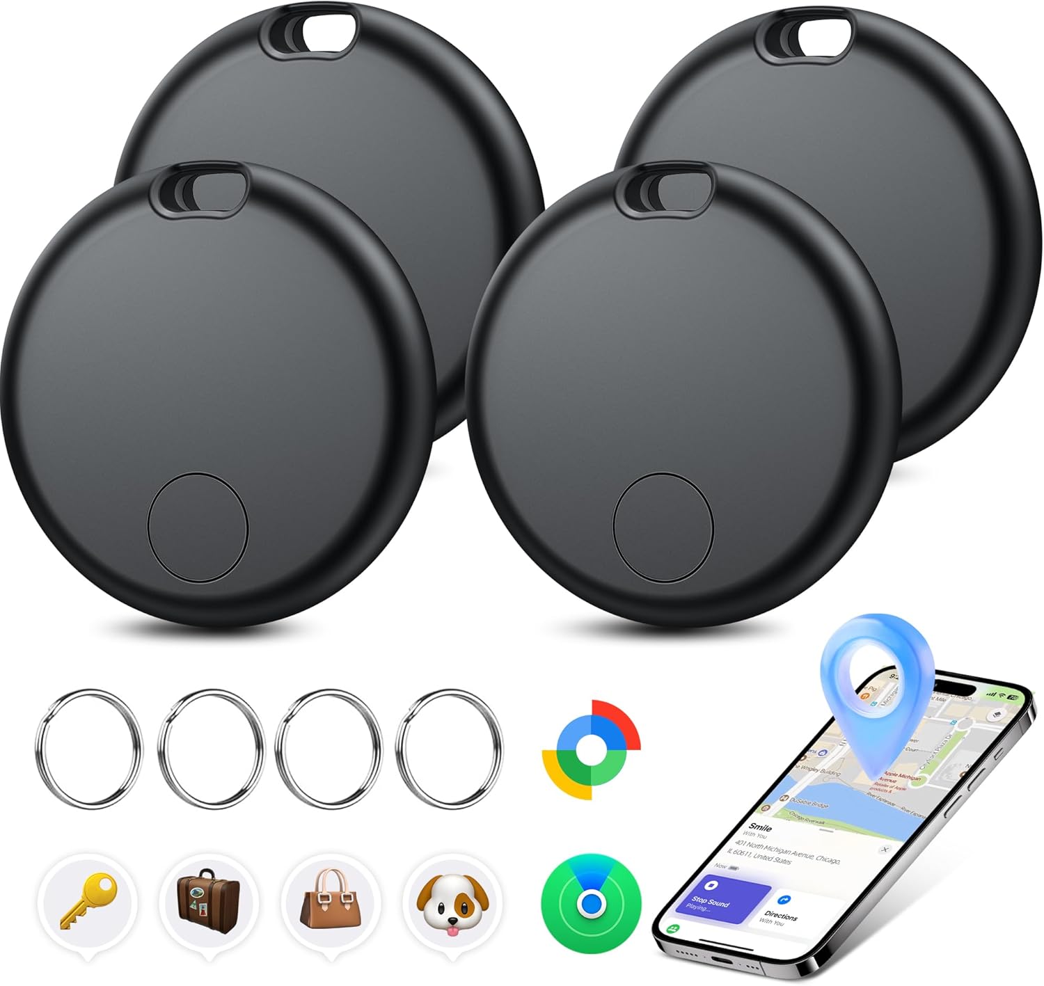 Air Tracker Tags-4 Pack Seektags [2026 Dual-System] for Apple & Android, 400 Days Battery with CR2032, 100dB Alarm, Compatible with iOS & Android for Keys Wallet Luggage