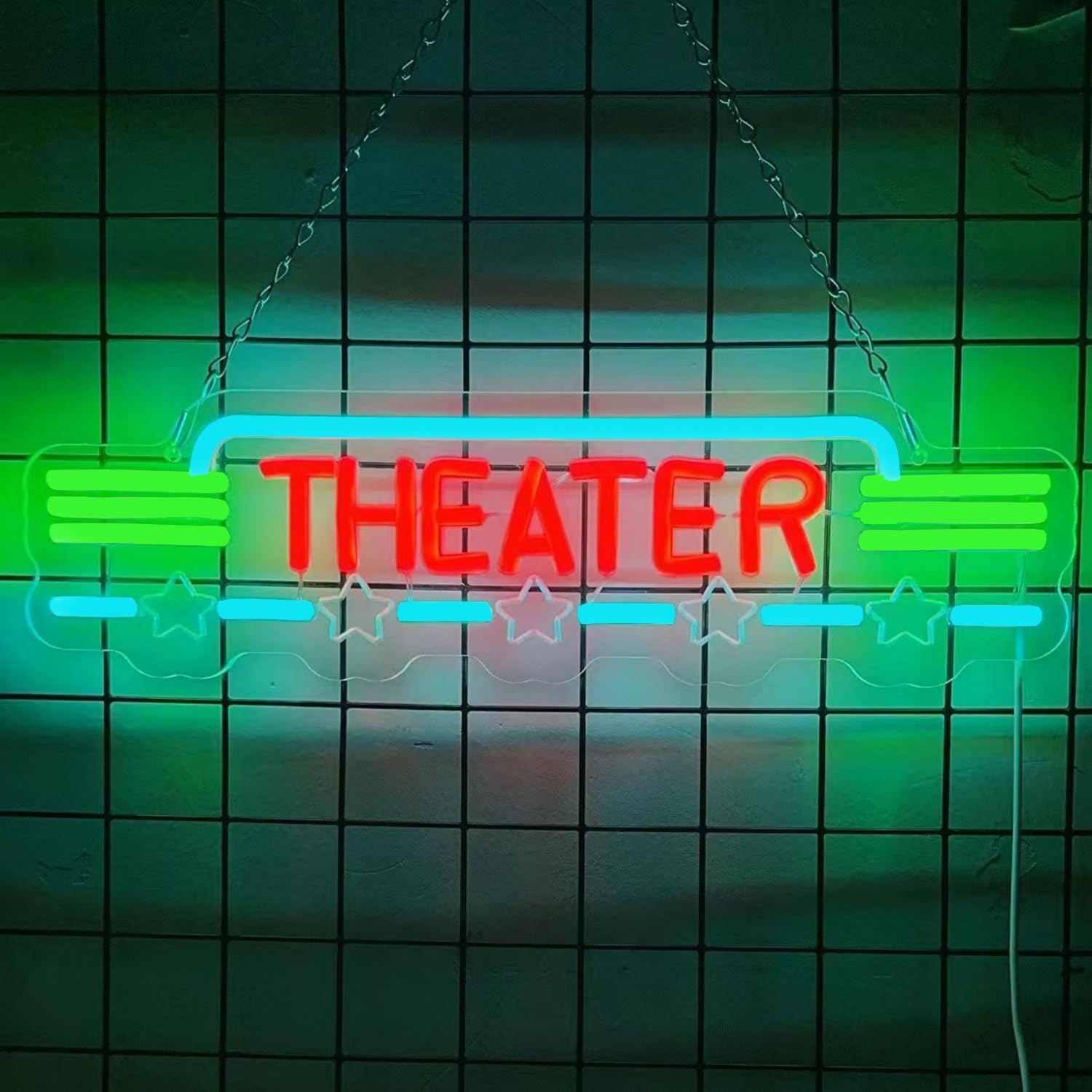Theater Neon Sign for Wall Decor – LED Stage Light for Home Theater Room, Drama Studio, Movie Night – Cool Gifts for Stage Lovers, Actors, Directors & Theater Fans（17 * 3.8in）