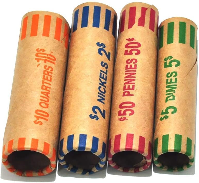 L LIKED 1024 Assorted Preformed Coin Wrappers, Quarters, Pennies, Nickels and Dimes (1024 Assorted)