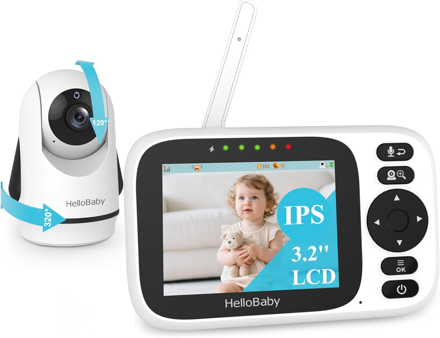 HelloBaby Monitor No WiFi Video Baby Monitor with Camera and Audio - 3.2” Screen, 2-Way Talk, Pan-Tilt Camera with Night Vision,ECO/VOX,1000ft, Temperature | Portable for Travel, Parents, Pet, Elderly