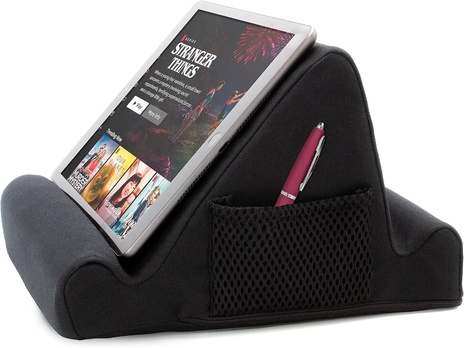 Brookstone Tablet Lap Cushion - Tablet and Phone Holder for Bed, Flights, and Travel, Two Angled Memory Foam Lap Desk for Reading and Hands Free Viewing, Compatible iPad and Kindle Accessories, Black