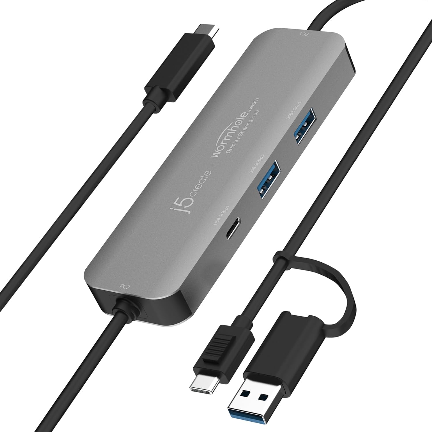 j5create Screen/Mouse/Keyboard/File Sharing Hub - Wormhole Switch Display KVM Sharing - PC to PC USB 3.1, Compatible with Windows 11, 10 (JCH462)