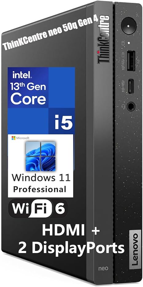 Lenovo ThinKCentre neo 50q Gen 4 Tiny 1L Business Mini Desktop Computer, 13th Gen Intel 8-Core i5-13420H (Beat i7-1355U), 16GB DDR4 RAM, 512GB PCIe SSD, 2 DisplayPorts, WiFi 6, Win 11 Pro, Vent-Hear