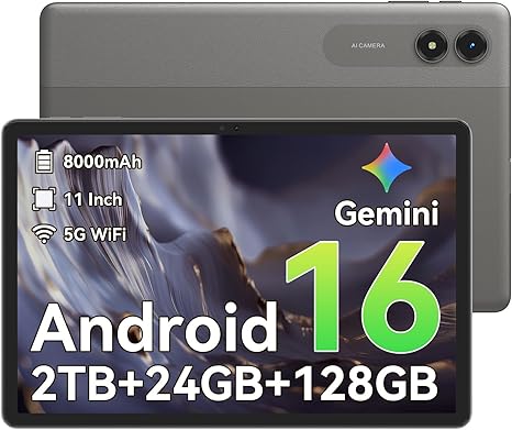 Android 16 Tablet,11 Inch Tablet with 24GB RAM 128GB ROM,Octa-Core T7250 Processor,90Hz Display,8000mAh Battery with Fast Charging & OTG Reverse Charge,Gemini AI Tablets,Smart Camera,4-Year Warranty
