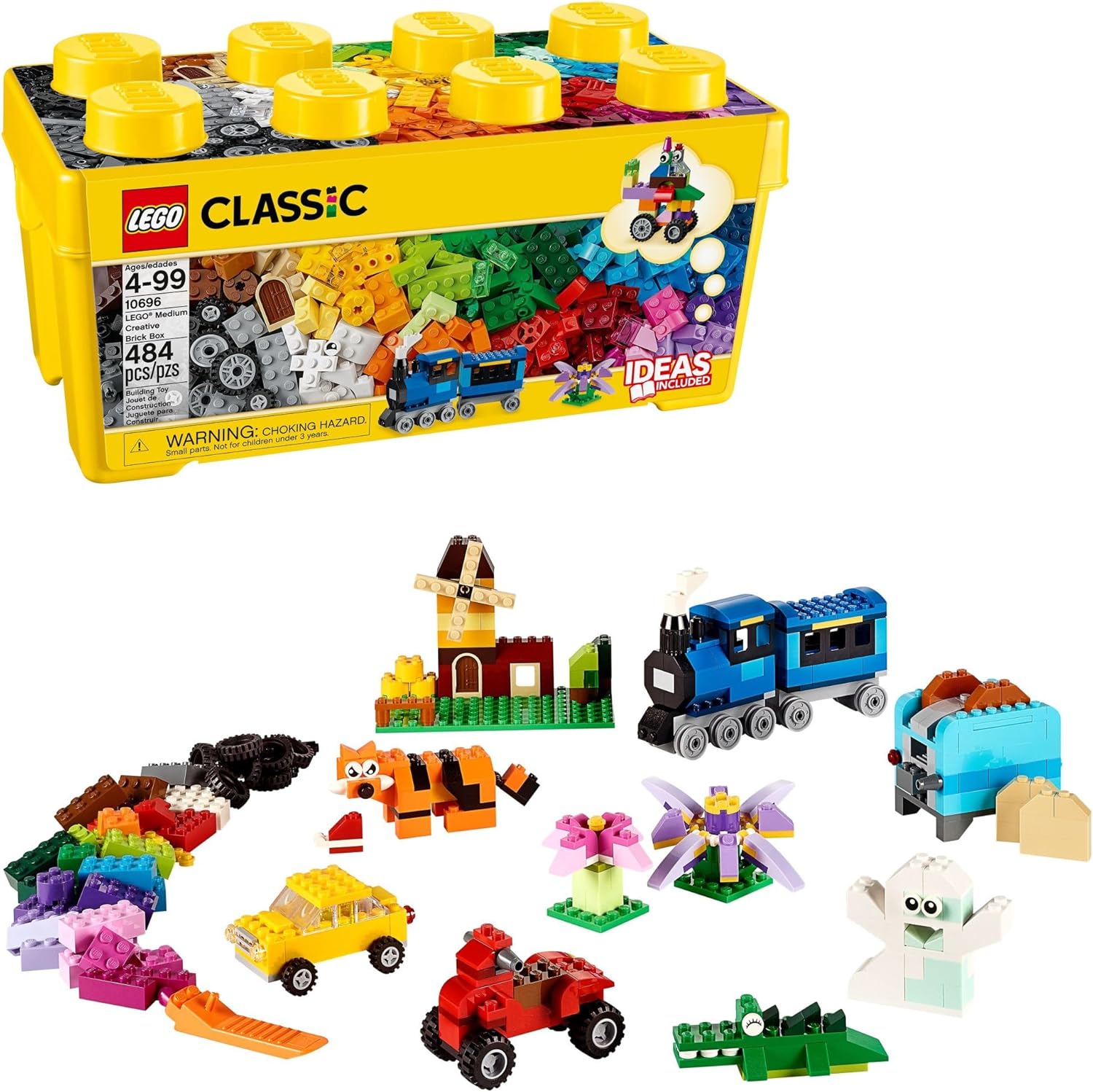 LEGO Classic Medium Creative Brick Box 10696 Building Toy Set - Featuring Storage, Includes Train, Car, and a Tiger Figure, and Playset for Kids, Boys, and...