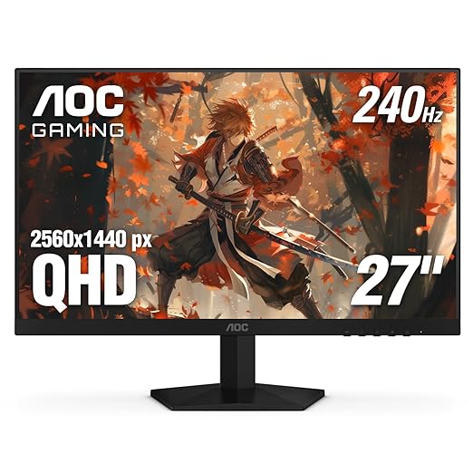 AOC 27 Inch QHD Gaming Monitor 240Hz 0.3ms, Overclock 260Hz, IPS, 2560x1440, G-Sync Compatible, HDR Ready, DisplayPort 1.4 HDMI 2.0, VESA Mount, 3-Year Zero-Bright-Dot, Q27G41ZE