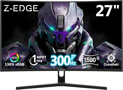 Z-Edge 27 inch Curved Gaming Monitor, FHD 1080P 300Hz 240Hz PC Monitor, Ultra-Fast MPRT 1ms Curved Monitor, 1500R, 16.7M Colors, UG27H Frameless Bezel, 2X DP 1.4 Ports and 2X HDMI 2.0 Ports