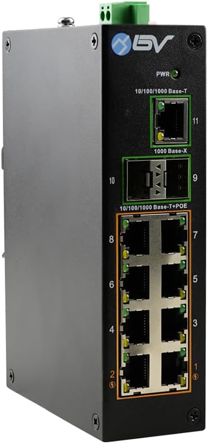 BV-Tech 11-Port Unmanaged Desktop Switch - 8 PoE Ports, 120W Total Power, All-Giga Ports