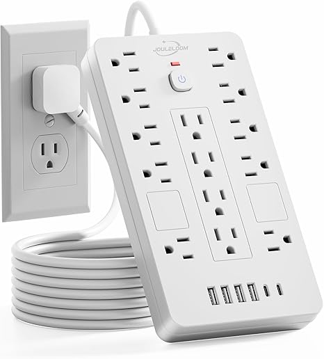 Surge Protector Power Strip-14 Outlets and 6 USB Ports, 6 Feet Flat Plug Extension Cord, 1850 Joules, White, ETL Listed for Home, Office, Dorm Room
