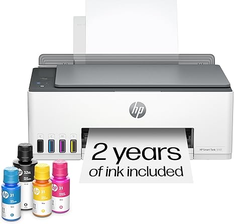 HP Smart Tank 5101 Wireless All-in-One Refillable Printer, Scanner, Copier with 2 years of Ink included, Wireless printer-for-home use an EcoTank Alternative (1F3Y0A) Visit the HP Store
