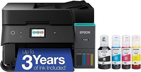 Epson EcoTank ET-4950 Wireless All-in-One Color Supertank Printer with up to 3 Years of Ink Refillable Tanks, Perfect for Home, 18 PPM, 2.4