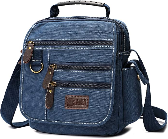 Mens bag Canvas Shoulder Bag Small Messenger Crossbody Bag Work Bag Vintage Multi-function