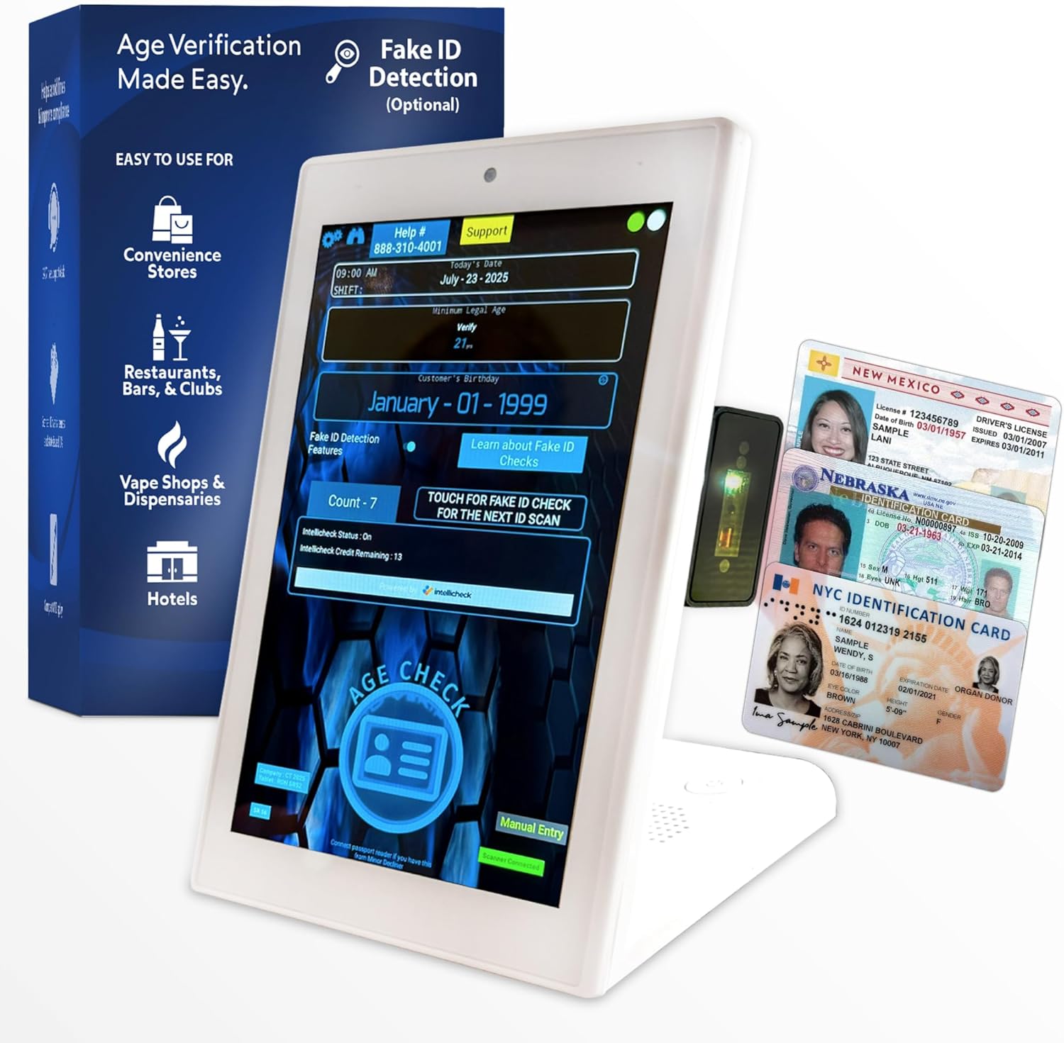 ID Scanner for Bars and Clubs - Easy to Use and Reliable ID Checker for Your Business that Detects Expired IDs & Underage Customers – Works in All 50 States - Includes Optional Fake ID Detection