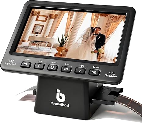 BEONEGLOBAL ClearScan P7 Film Scanner with SD Card,7” LCD,Upgraded Version, 24MP High-Resolution 35mm/135/126/110/Super 8 Film & Slide Converter, Quick Digital JPEG Conversion