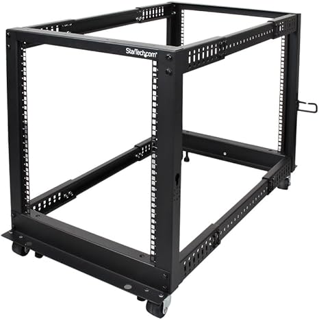 StarTech 12U 4-Post Server Rack, 19in Open Frame Rack with 40in (101cm) Mounting Depth and 1200lb (544kg) Weight Capacity, Mobile or Floor Mount IT Rack