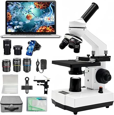 Compound Microscope Profesional, 40x-1000x Microscope for Adults & Kids, with WF10x and WF25x Eyepieces, Spotlight, Cursor Caliper and Coaxial Bi-Focus, Compatible for Students Education, Lab, Gift