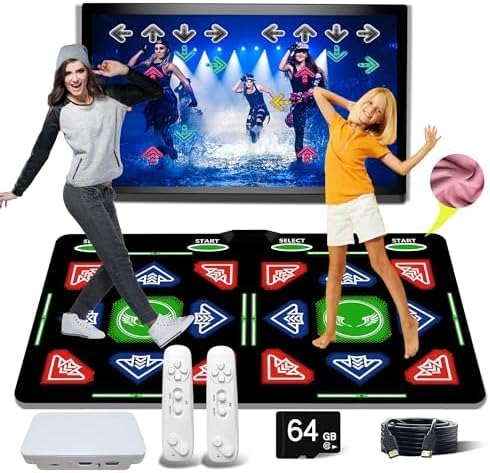 HDMI Dance Mat with 64GB Storage,1000Games,885Songs & 81MTV Videos,Flannel Double Dance Pad for Kids and Adults,Supports Dance,Yoga,Aerobics,Running,Sports & Puzzle Games, for Boys & Girls