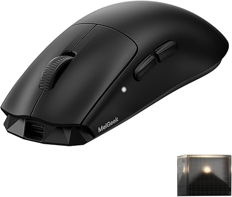 MelGeek Horus Lightweight Mouse, Wireless Gaming Mouse, 49g, 8K Polling, 30K DPI Sensor, 215 Hr Battery, 2.4G/USB-C, with Light Receiver, Fit for Medium and Large Hands - Black