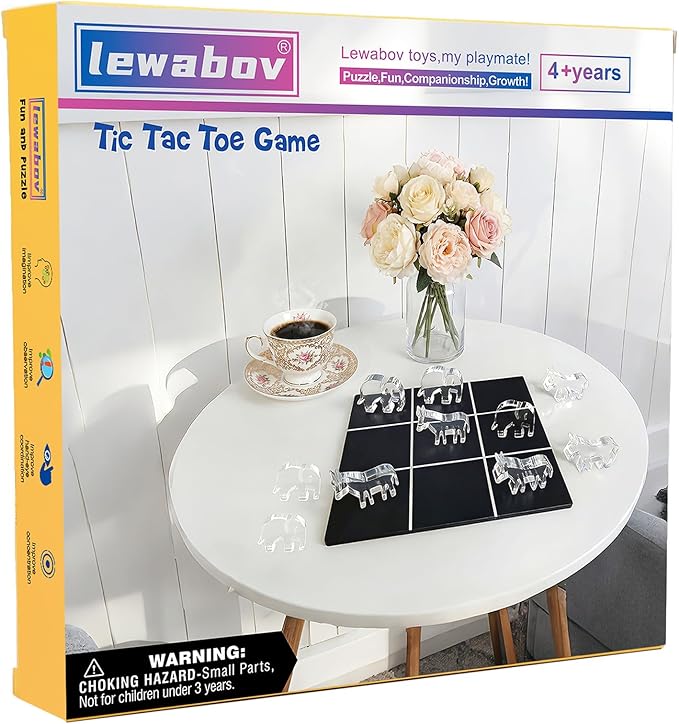 Acrylic Tic Tac Toe Board Game - Modern Coffee Table Decor, Easter Basket Stuffers for Teens & Adults, Office Desk Accessories & Family Game Night Essentials,2‑in‑1 Game and Decor piece