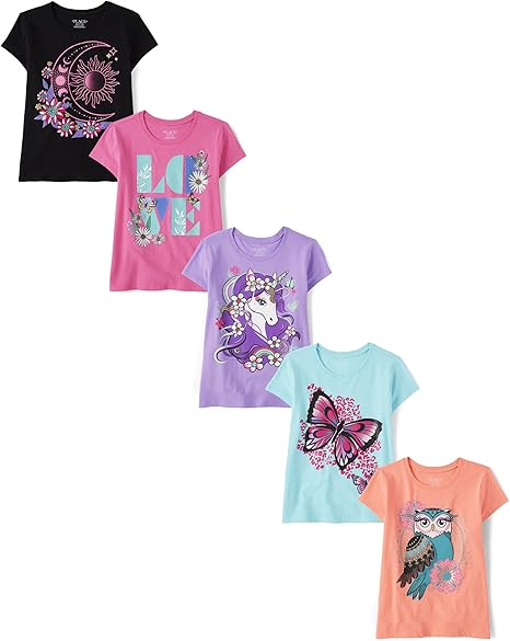 The Children's Place Girls' Trends Icons Short Sleeve Graphic T-shirts (5-Pack)