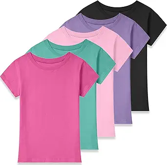 5 Pack Girls Shirts Short Sleeve Shirts for Girls Kids Youth Cotton T Shirts Clothes Tops Summer for Toddler(2T-14Y)