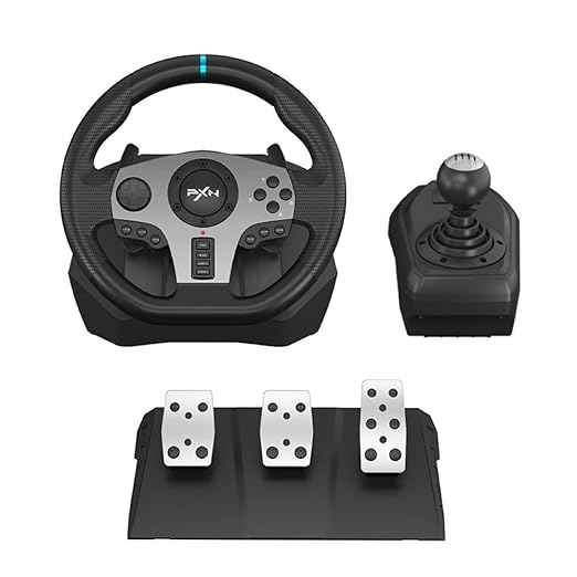 PXN V9 Steering Wheel for PC, PS4, Xbox, Switch - Universal Usb Sim Racing Wheel, APP, 270/900° Adjustable, 3 Pedals & Shifter Full Bundle(Black)