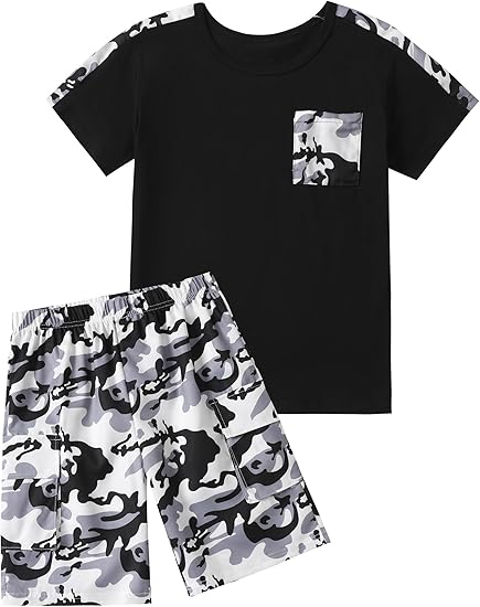 Boys clothes camouflage stitching short-sleeved T-shirt camouflage shorts teen boys summer outfits