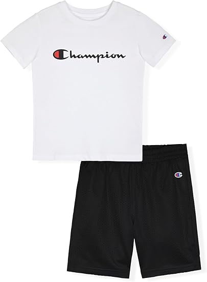 Champion Boys 2 Piece Short Sleeve Shirt and Mesh Shorts Sets
