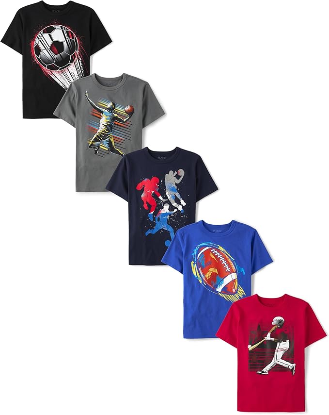 The Children's Place Boys' Sports Short Sleeve Graphic T-Shirts, Multipacks