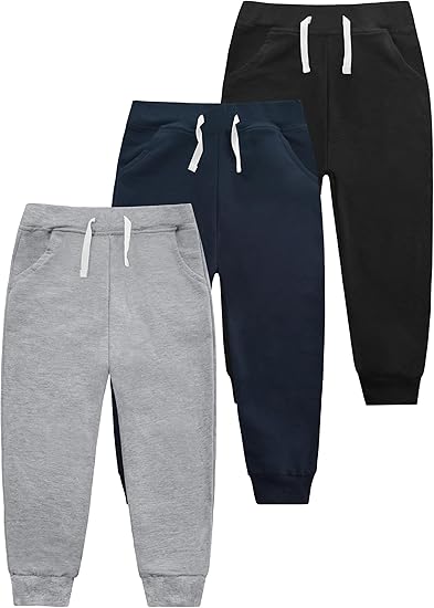 VOGRYE 3 Pack Boys Cotton Toddler Sweatpants Boys Joggers Pants with Pocket Drawstring for Kids 2T-6T