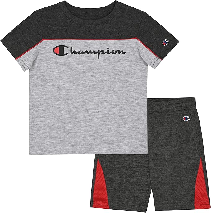 Champion Boys Short Set 2 Piece Active Clothing Set for Toddlers Short Sleeve Tee and Pull on Short for Kids
