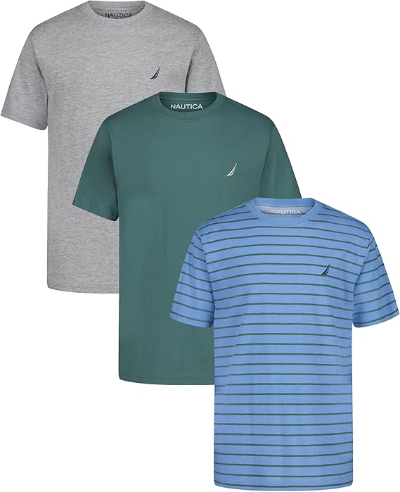 Nautica Boys' Short Sleeve Solid Crew Neck T-Shirt Multipack, Soft, Comfortable, Relaxed Fit