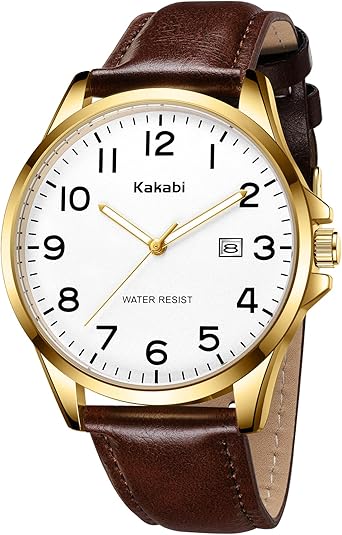 Watch for Men, Fashion Minimalist Wrist Watch Waterproof Quartz Analog Date with Leather Strap