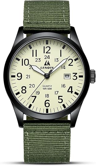 LN LENQIN Mens Watches Unisex Military Sport Nylon Strap Stylish Luminous Fashion Analog Quartz Watch for Men Waterproof Army Tactical Casual Wristwatch