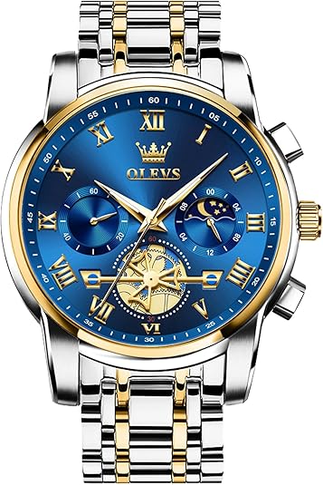 OLEVS Watches Men Waterproof Luxury Big Face Mens Watch Stainless Steel Quartz Analog Dress Watches for Men Luminous Multifunction Man Watch Relojes De Hombre