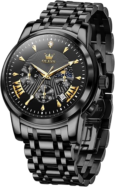 OLEVS Mens Watches Luxury Waterproof Luminous Easy Read Chronograph Watches Full Gold/White Dail/Black Face with Calendar Wrist Watches