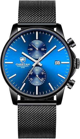 GOLDEN HOUR Mens Watch Fashion Sleek Minimalist Quartz Analog Mesh Stainless Steel Waterproof Chronograph Watches for Men with Auto Date