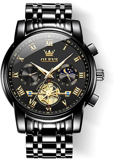OLEVS Watches Men Waterproof Luxury Big Face Mens Watch Stainless Steel Quartz Analog Dress Watches for Men Luminous Multifunction Man Watch Relojes De Hombre