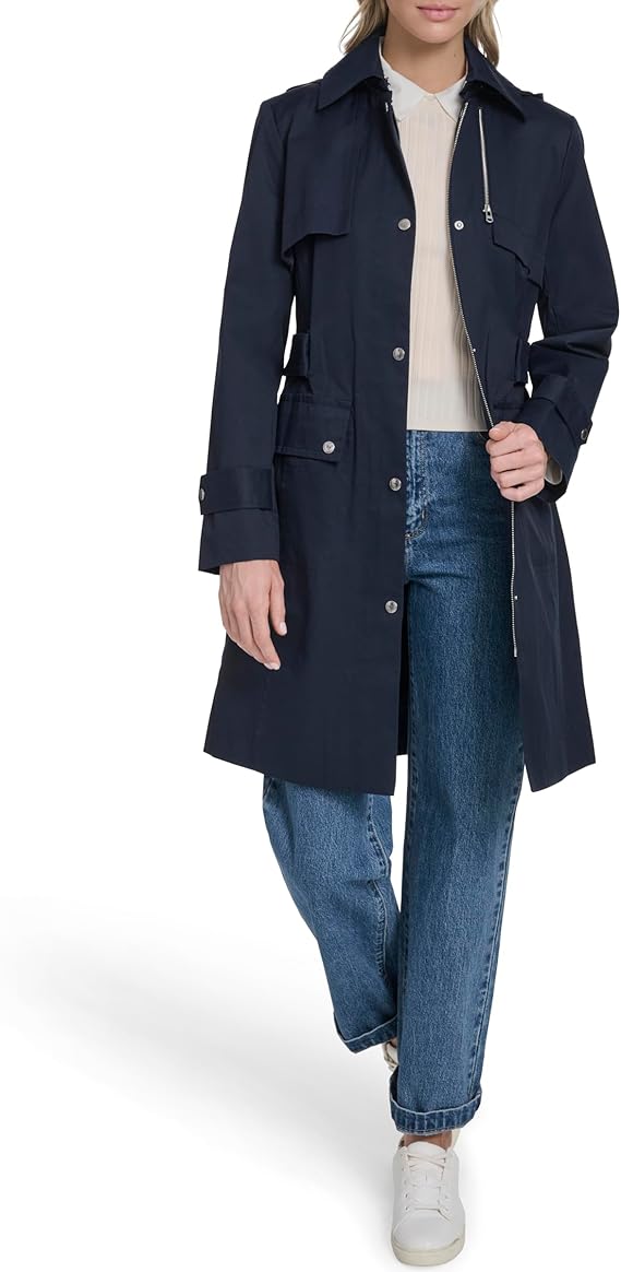 Cole Haan Women's Cotton Rain Trench Coat With Removable Hood