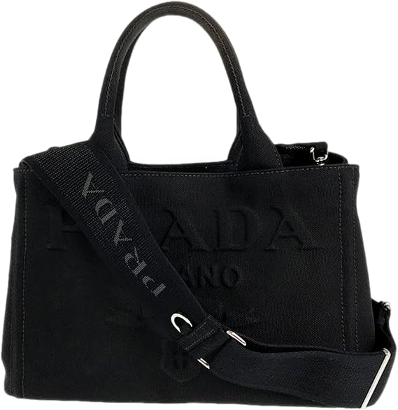 Prada Canvas Tote Bag, Black, Silver Hardware, Adjustable Strap