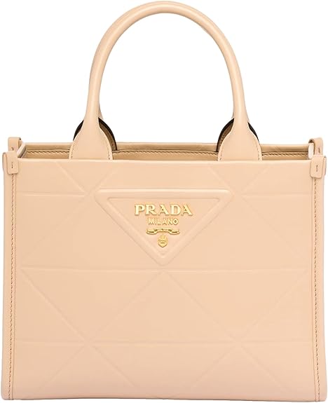 Prada Womens Soft Calfskin Leather Triangle Quilted Sand Beige Mini Handbag Tote