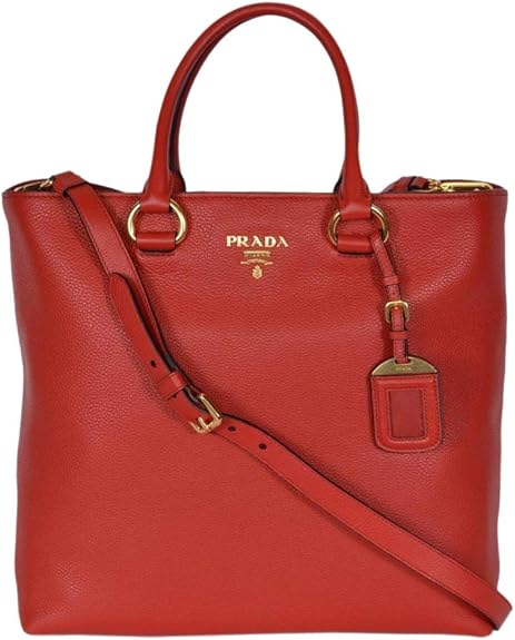 Prada Tote Bag Handbag For Women - Women's Red Vitello Phenix Leather Shopping Tote Handbag 1BG865 Bags For Women
