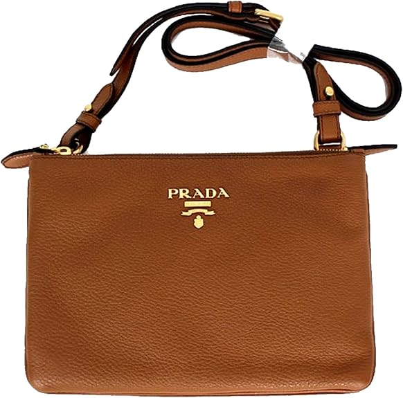 Prada Women's Brown Vitello Phenix Leather Crossbody Handbag Bag 1BH046, Medium