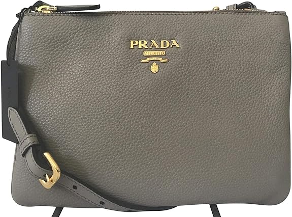Prada Dove Gray Vitello Phenix Designer Crossbody Bag for Women 1BH046