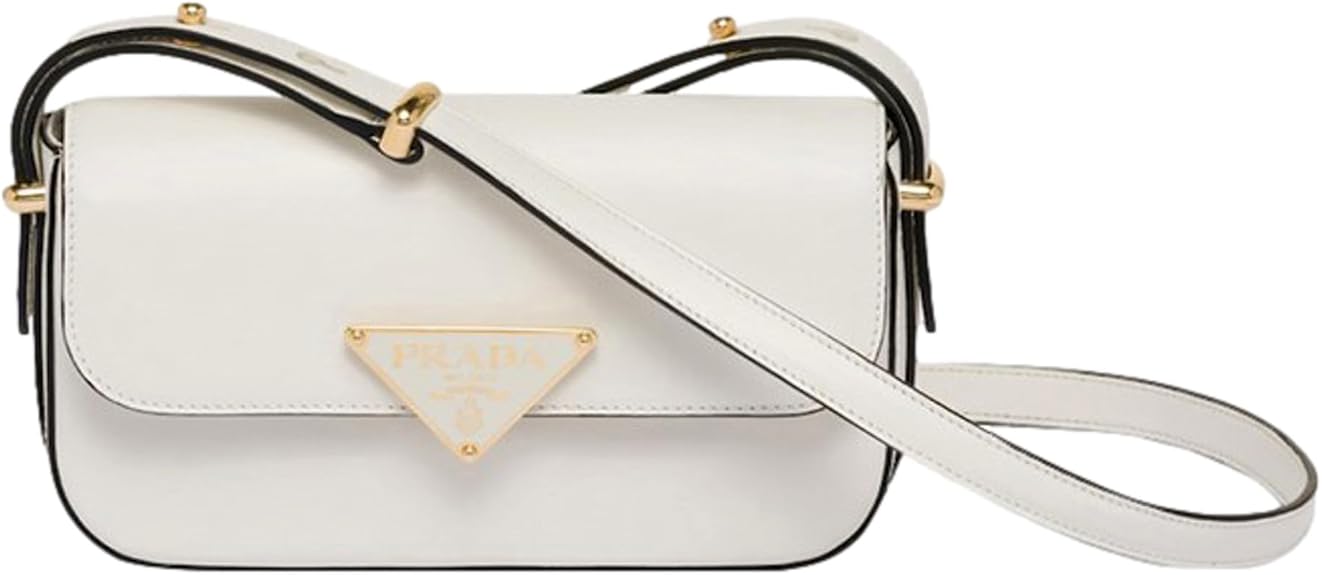 Prada Embleme Triangle Logo Soft Calfskin Womens Luxury Crossbody Bag White | Calfskin Leather